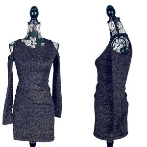 Forever 21 black sparkle cold shoulder stretchy bodycon dress size small